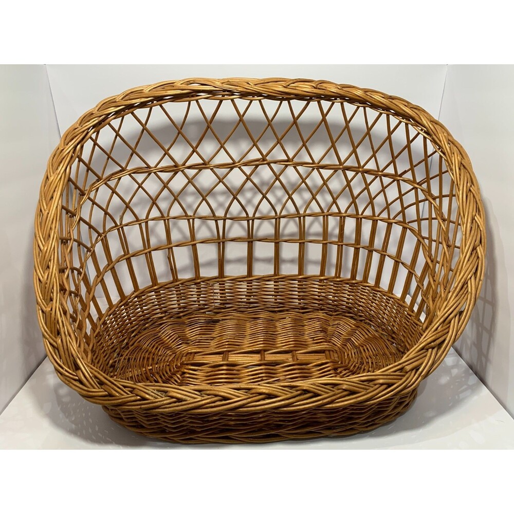 Large Woven Wicker Dog Cat Pet Bed Wicker Basket High Back Boho 25" No Cushion